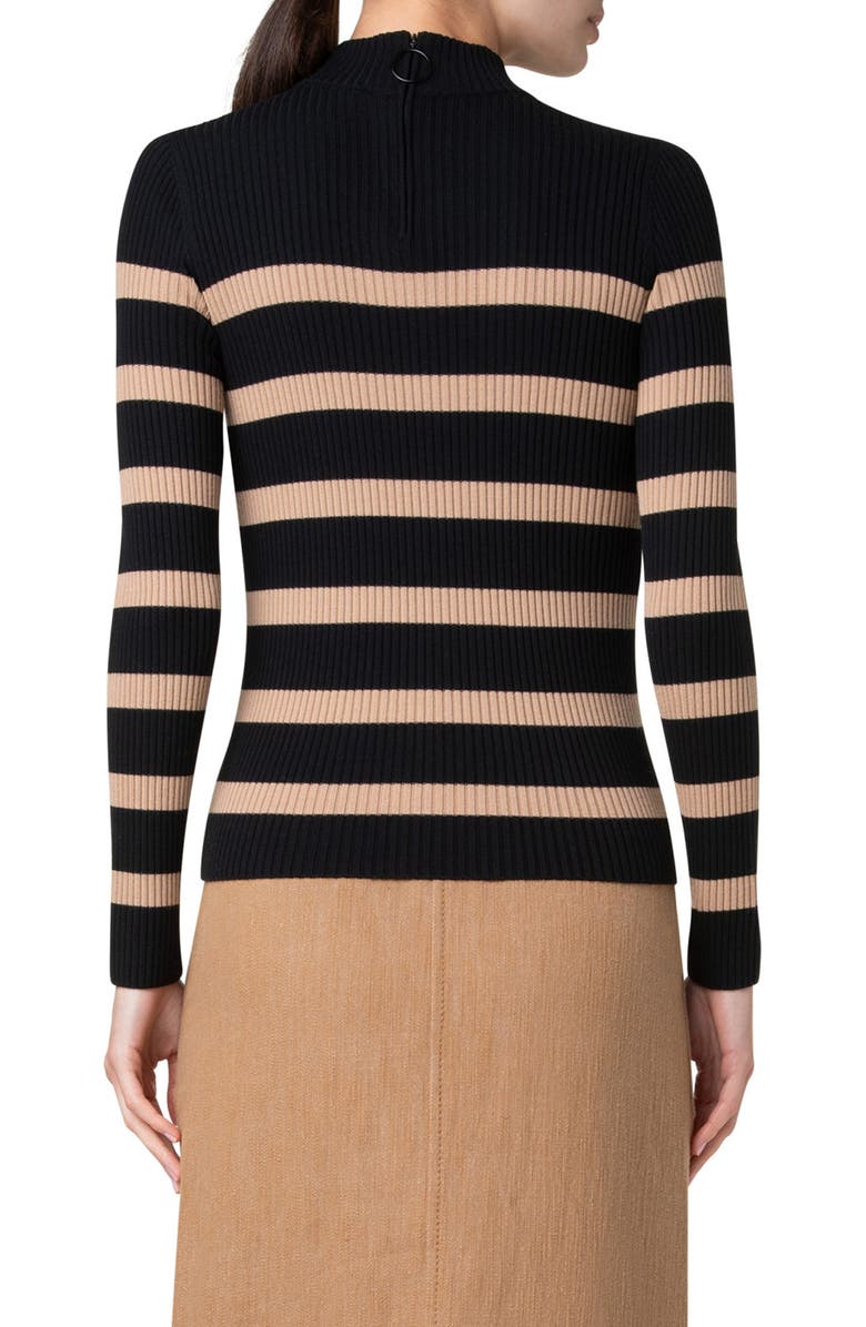 Akris punto Stripe Rib Virgin Wool Mock Neck Sweater, Alternate, color, 