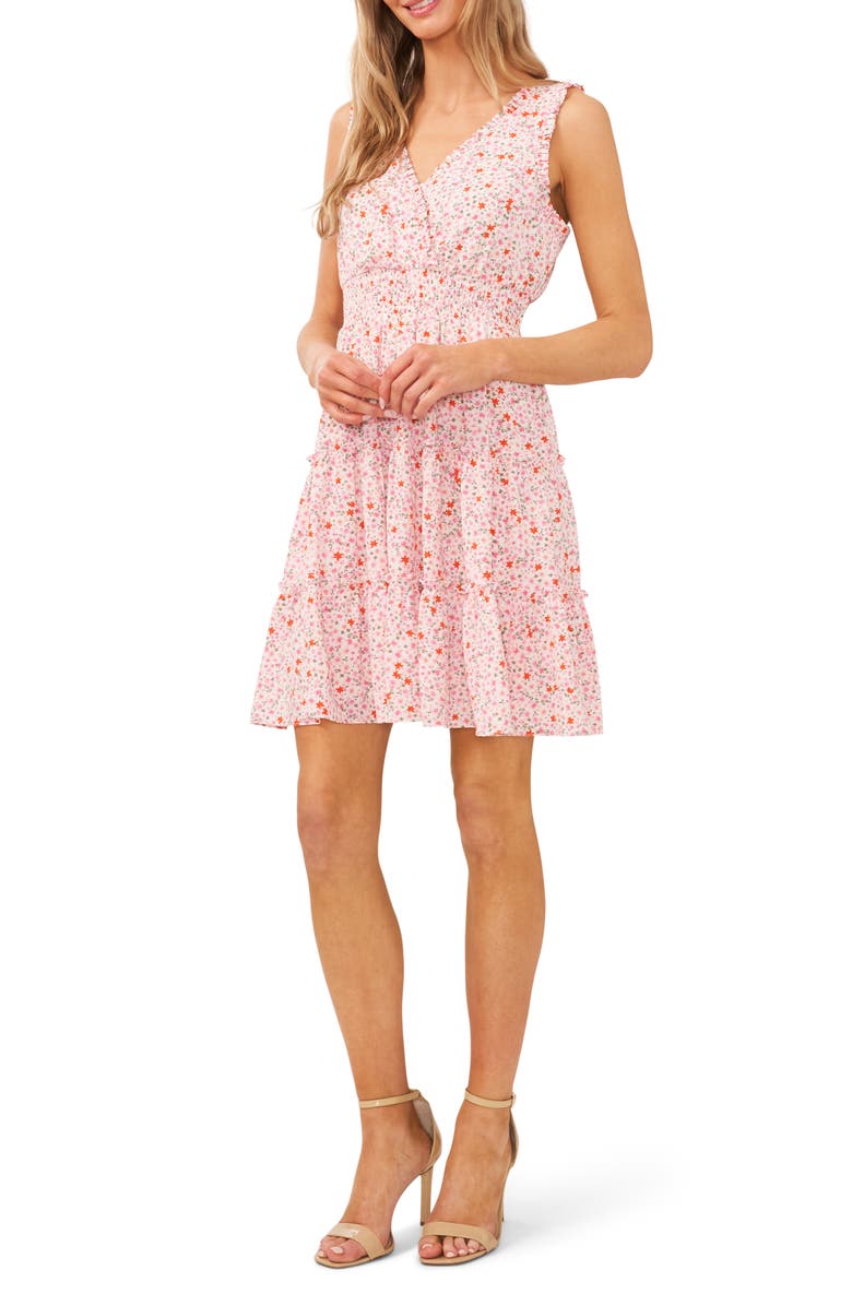 CeCe Floral Smocked Waist Minidress, Main, color,