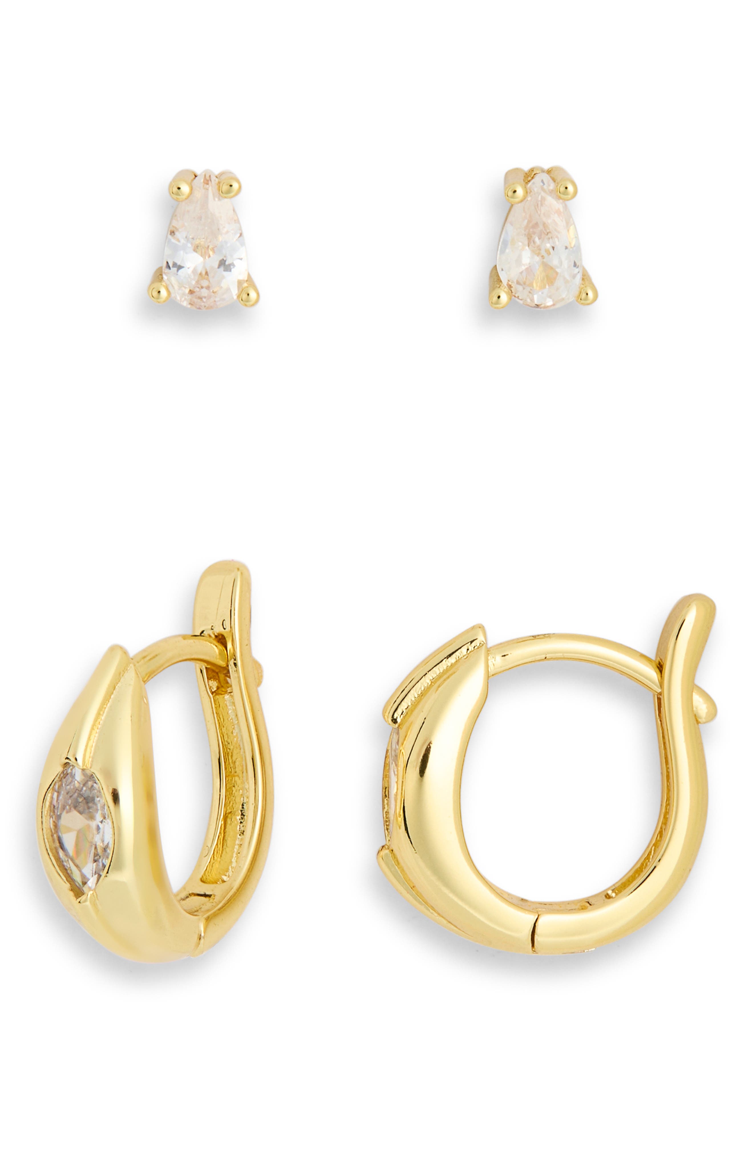 NORDSTROM RACK Set of 2 Demi Fine Cubic Zirconia Stud & Huggie Hoop Earrings