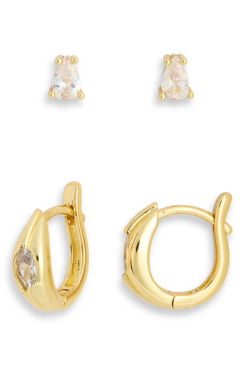 Set of 2 Demi Fine Cubic Zirconia Stud & Huggie Hoop Earrings