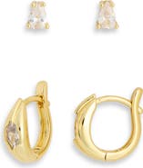 NORDSTROM RACK Set of 2 Demi Fine Cubic Zirconia Stud & Huggie Hoop Earrings