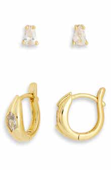 NORDSTROM RACK Set of 2 Demi Fine Cubic Zirconia Stud & Huggie Hoop Earrings