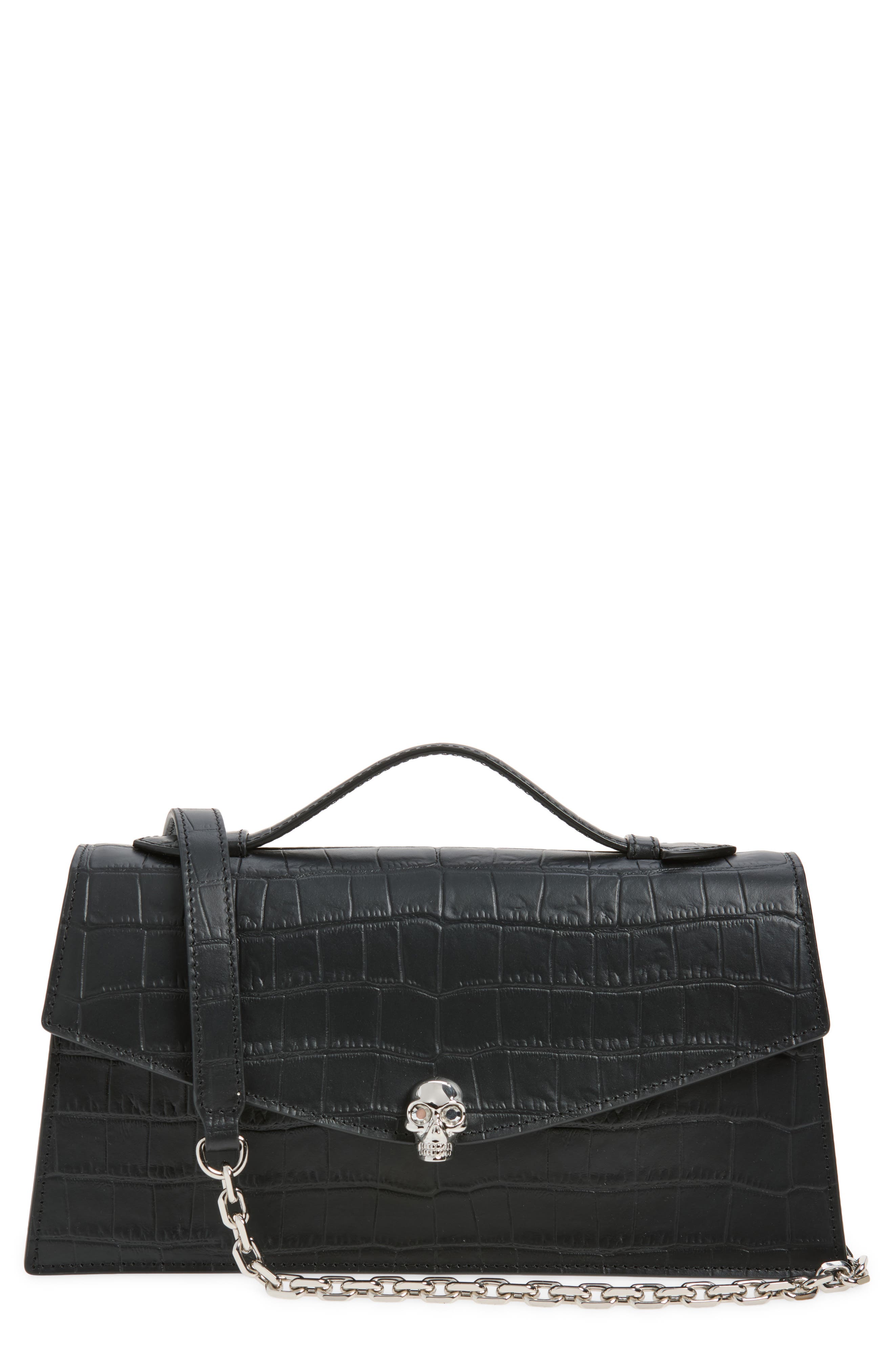 McQueen Skull Top Handle Bag, Main, color, Black