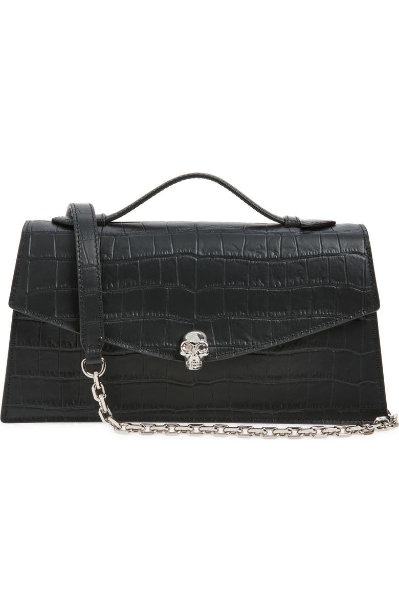 McQueen Skull Top Handle Bag, Main, color, Black