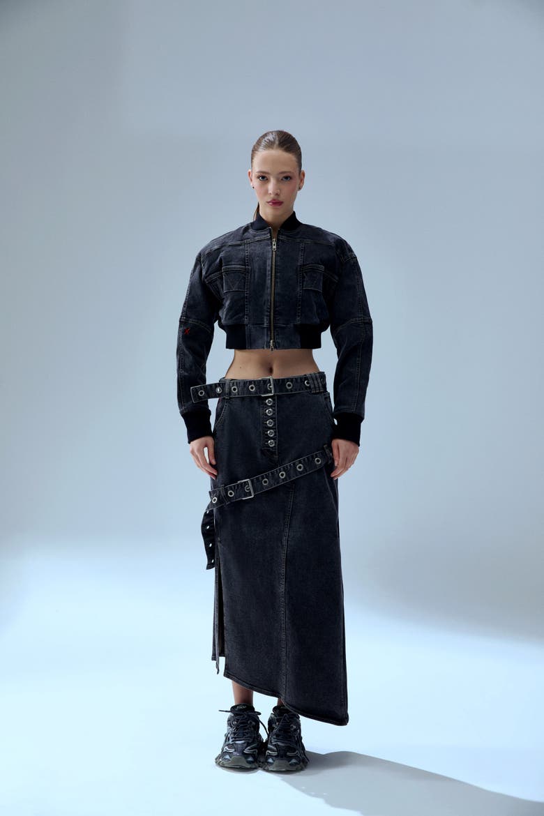 Your *Itch Colorblocked Denim Skirt, Alternate, color, BLACK