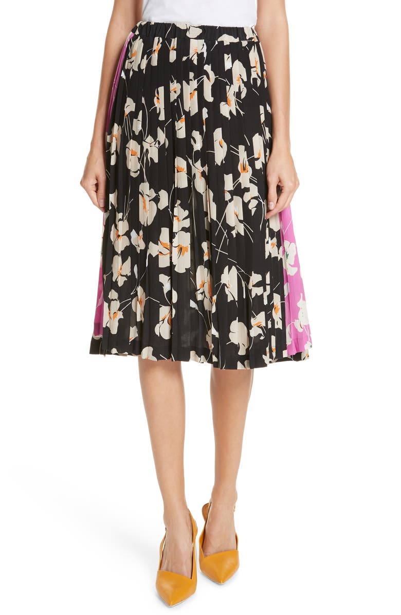N°21 Nº21 Contrast Panel Floral Print Silk Skirt, Main, color, 