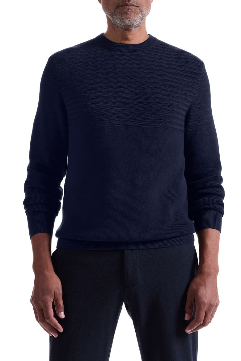 Mixed Stitch Cotton Crewneck Sweater, Main, color, NAVY