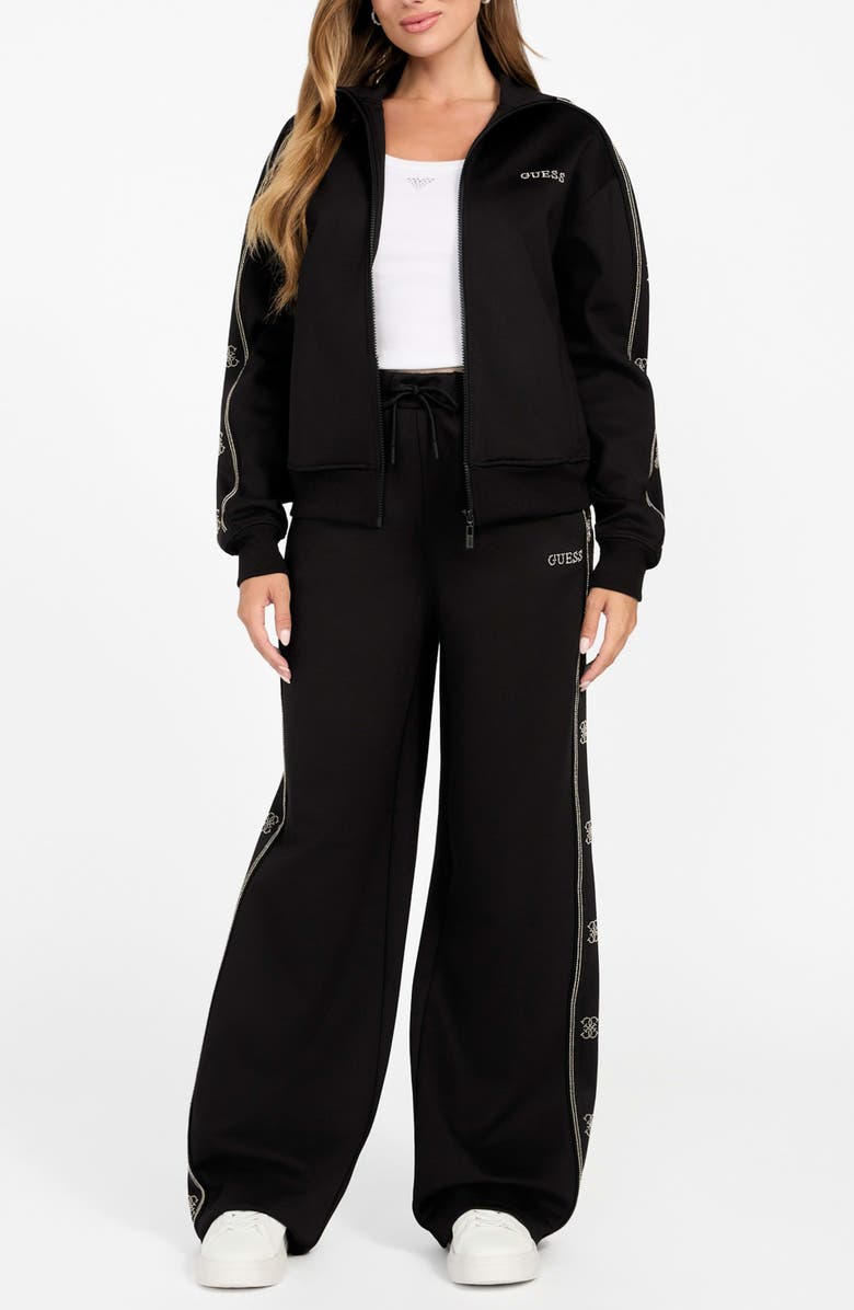 GUESS Octavia High Neck Full Zip Sweatshirt, Alternate, color, Black