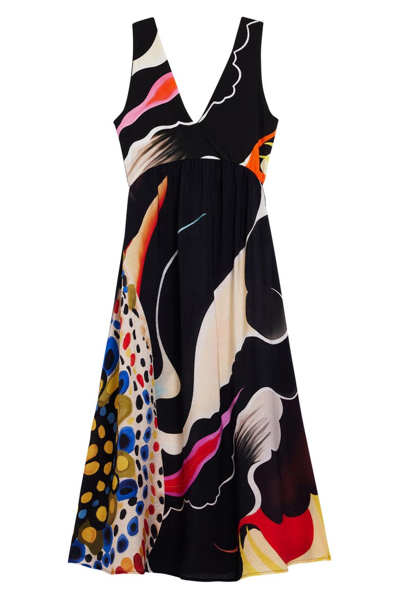 Abstract Print Sleeveless A-Line Dress, Alternate, color, BLACK