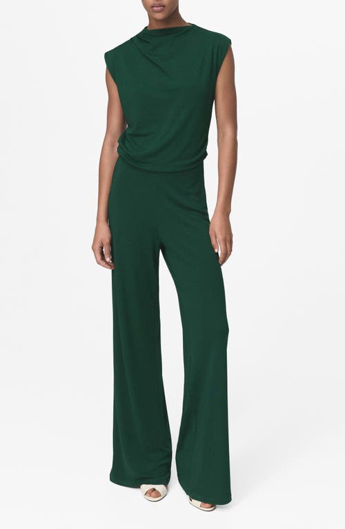 Mango Straight-fit Jumpsuit With Draped Neckline Dark Green In Green