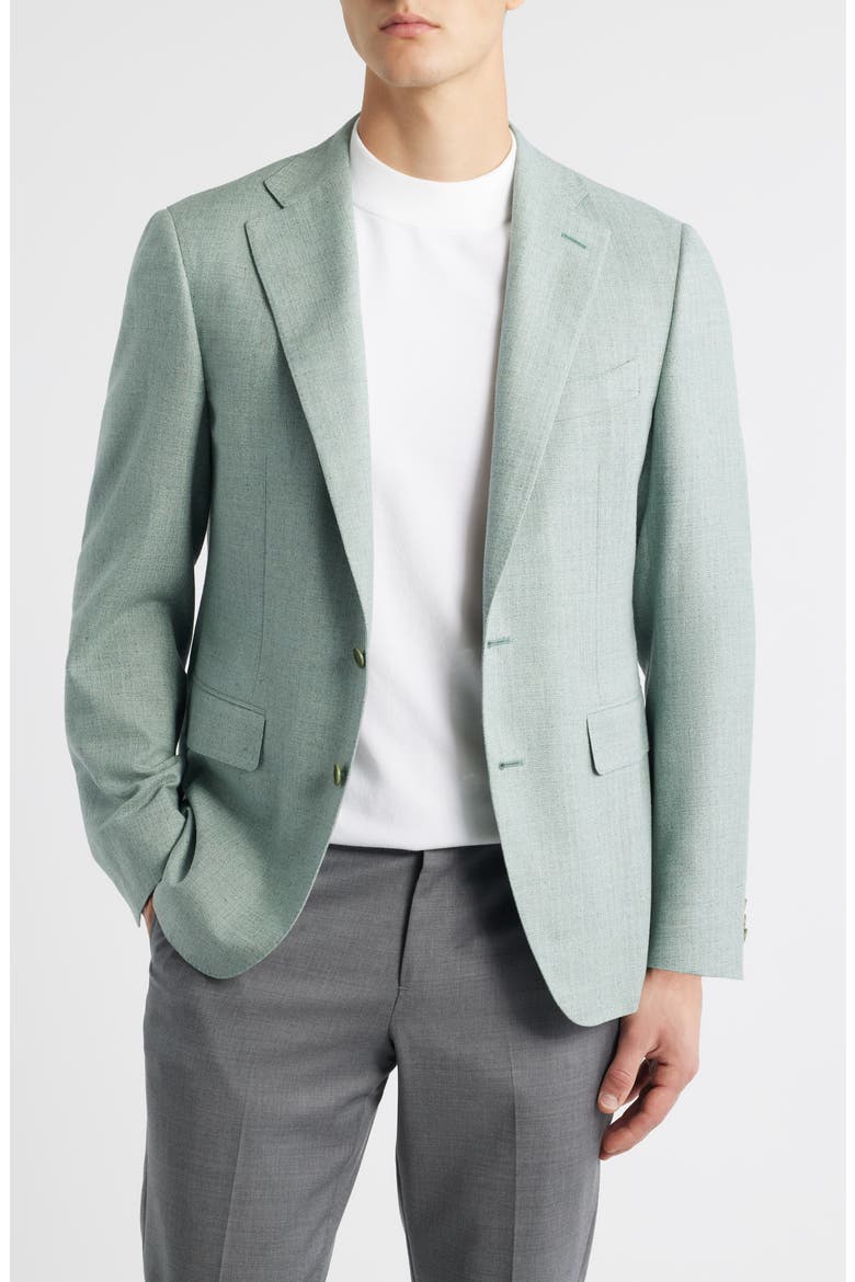 Trim Fit Light Green Check Textured Silk & Wool Sport Coat, Main, color, LIGHT GREEN