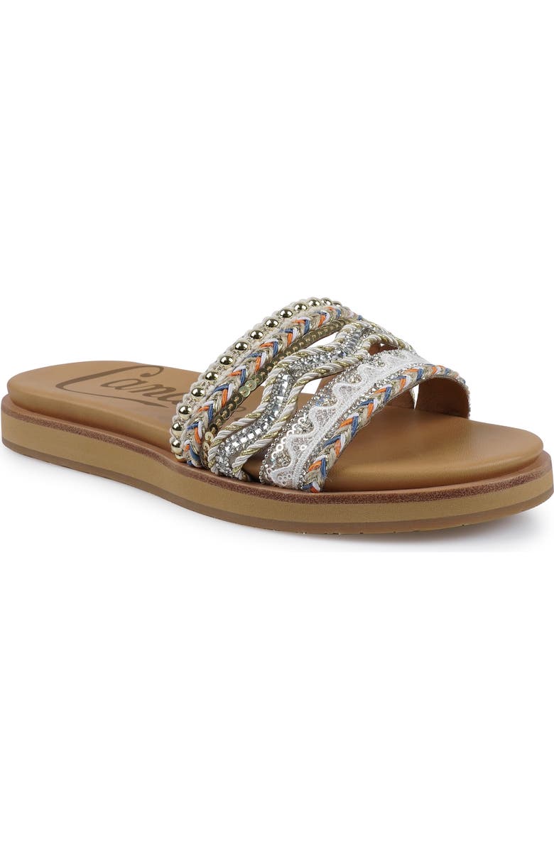 Candie's Slide Sandal, Main, color, Nat Fabric