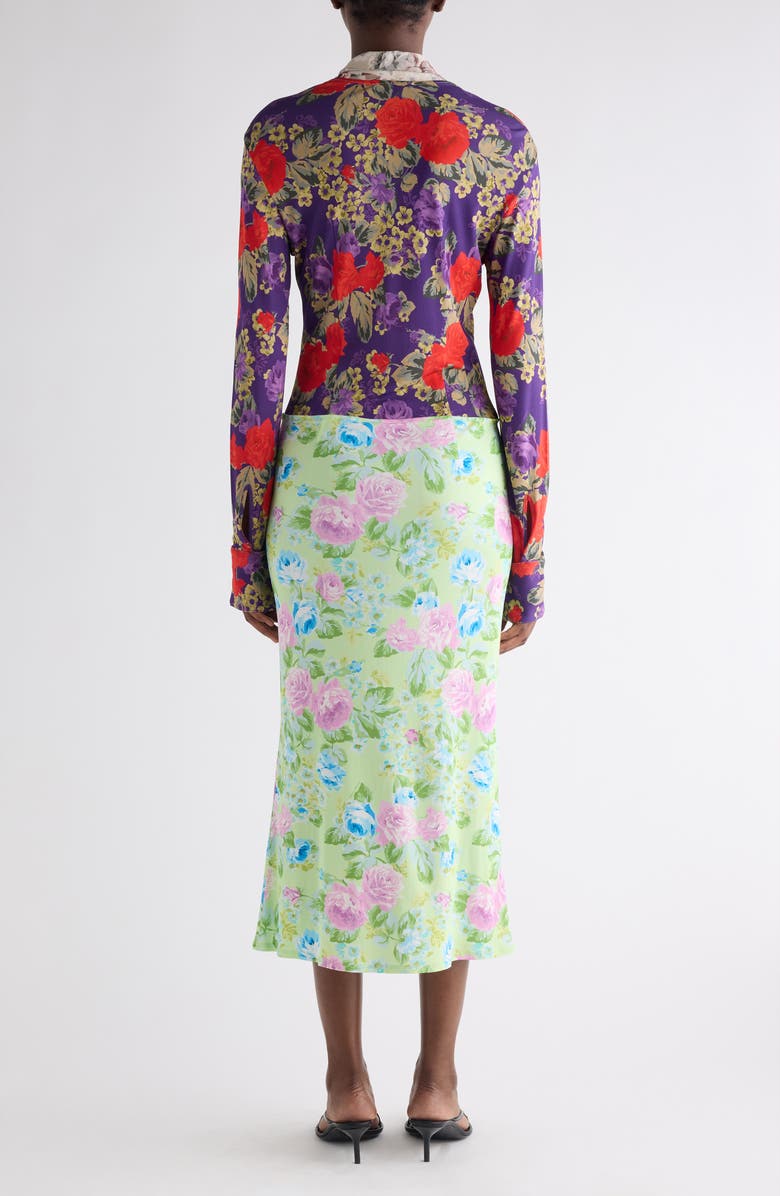 Acne Studios Mixed Floral Long Sleeve Midi Dress, Alternate, color, Purple/ Green