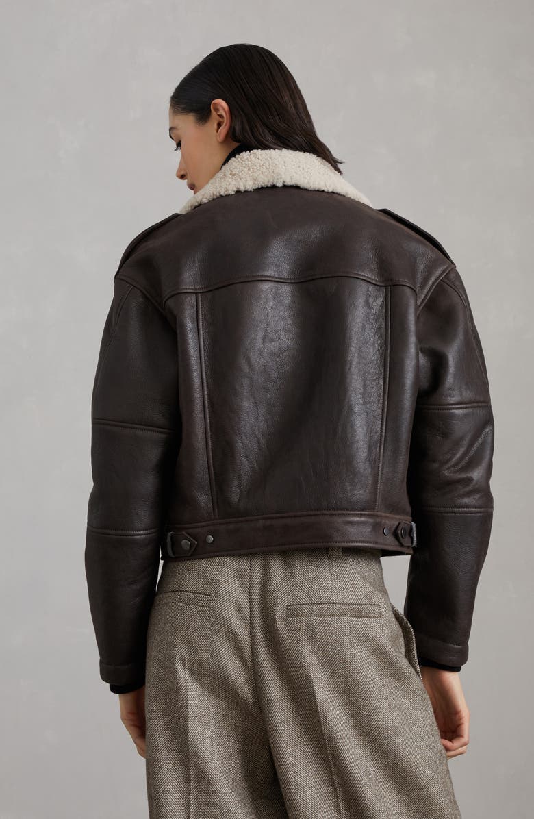 Brunello Cucinelli Waxed shearling biker jacket, Alternate, color, 