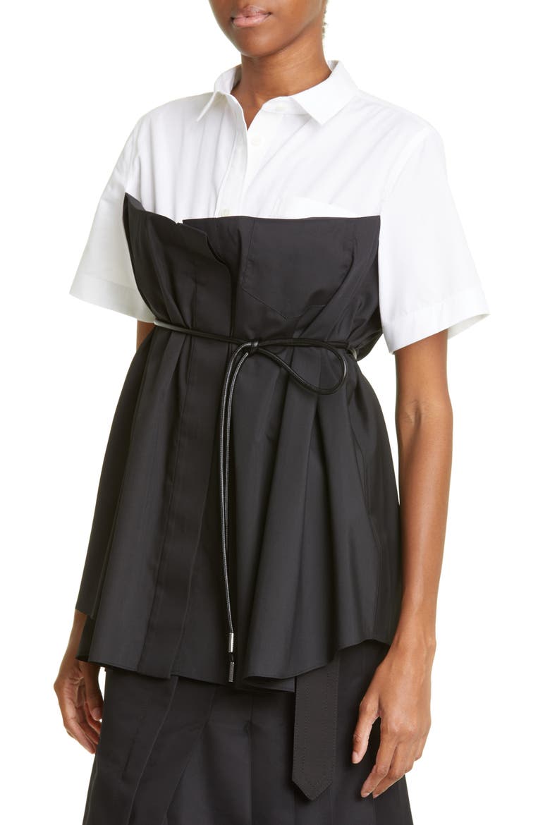 Colorblock Cotton Poplin Button-Up Shirt, Alternate, color, OFF WHITE/ BLACK