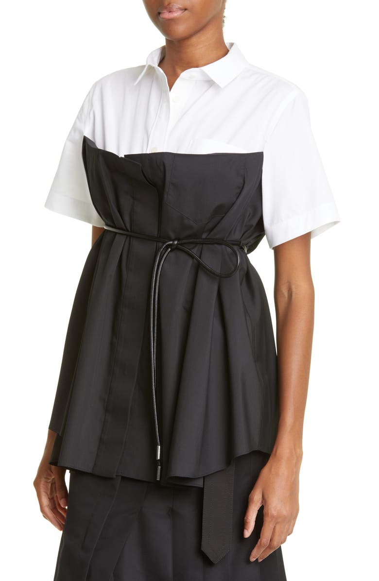 Sacai Colorblock Cotton Poplin Button-Up Shirt, Alternate, color,