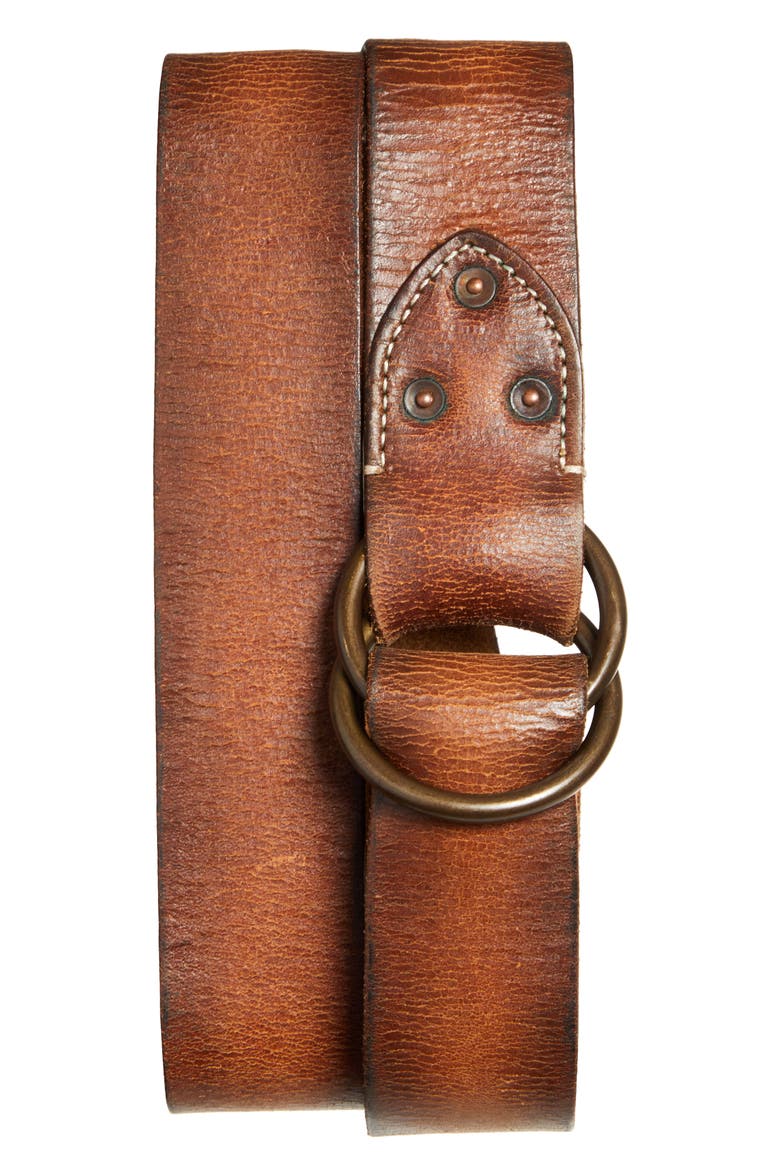 Double O-Ring Leather Belt, Main, color, VINTAGE BROWN