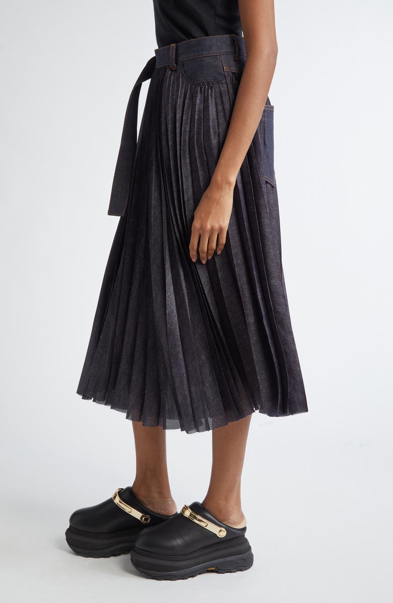 Sacai Pleated Mixed Media Wrap Skirt, Alternate, color,