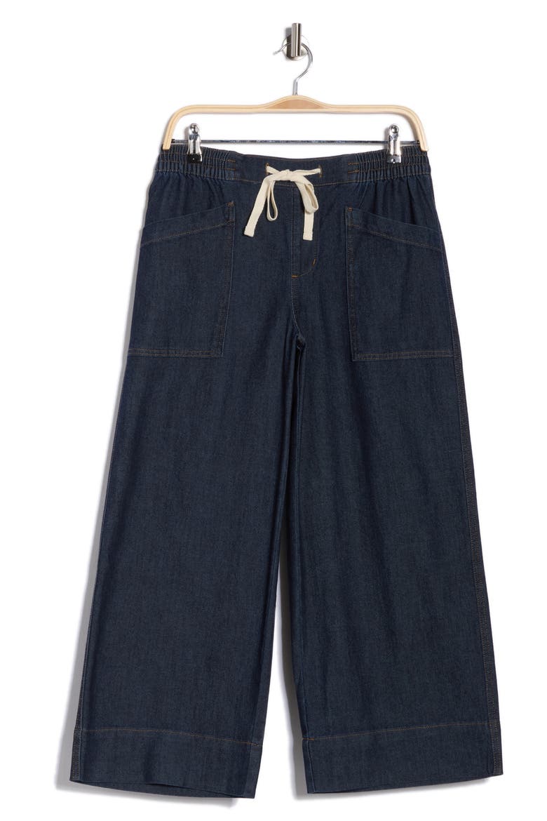 Tie Front Wide Leg Pants, Alternate, color, AGED INDIGO BLUE