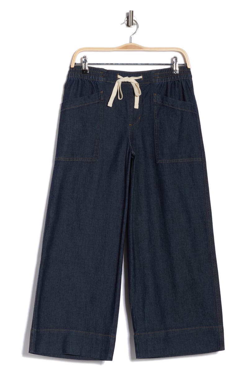 Sanctuary Tie Waist Crop Wide Leg Jeans, Main, color, Aged Indigo Blue