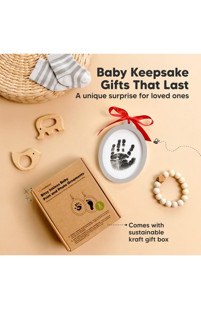 KeaBabies Bitsy Inkless Baby Print and Photo Ornaments, Alternate, color, Oval/Cloud Gray