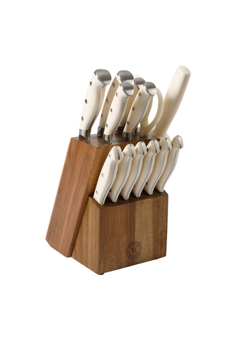 Greeley 14-Piece High-Carbon Stainless Steel Knife Block Set, Alternate, color, Linen White