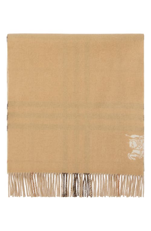 Burberry Wide Reversible Check Cashmere Scarf In Gold