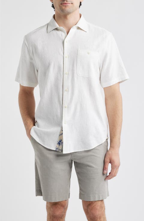 Breeze Island Short Sleeve Cotton Jacquard Button-Up Shirt (Big & Tall)