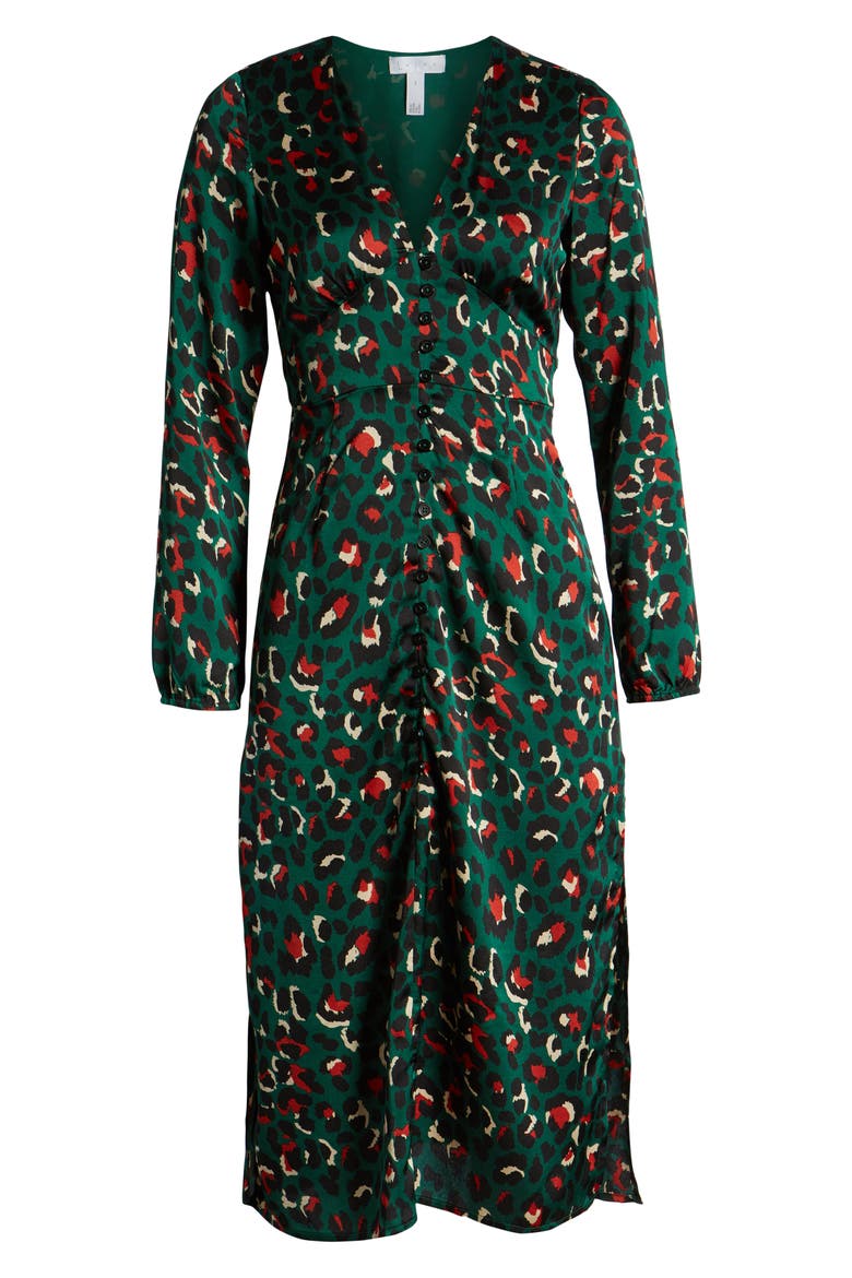 Button Front Midi Dress, Alternate, color, TEAL CYRUS BOLD ANIMAL