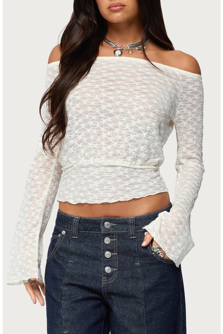 Alef Sheer Lace Off the Shoulder Top, Main, color, CREAM