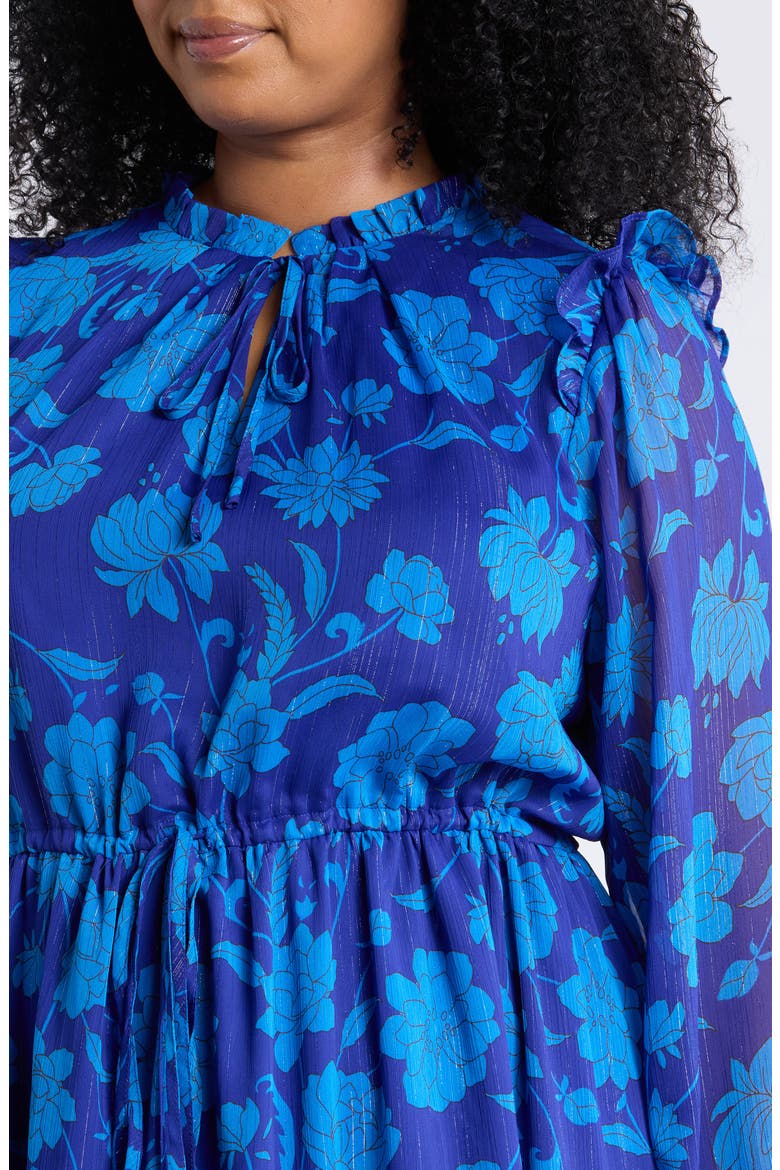 Kristen Balloon Sleeve Tiered Midi Dress, Alternate, color, NAVY-MULTI