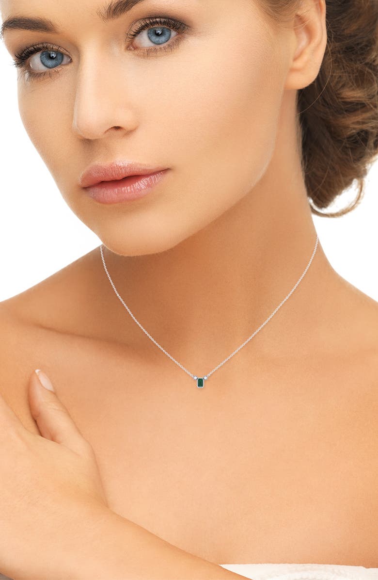 LuvMyJewelry La Vie Emerald & Diamond Pendant Necklace - 0.04ct., Alternate, color, 14K White Gold