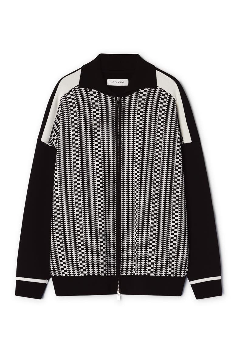 Zip Jacket In Silk And Cotton Jacquard, Alternate, color, Black/Ecru