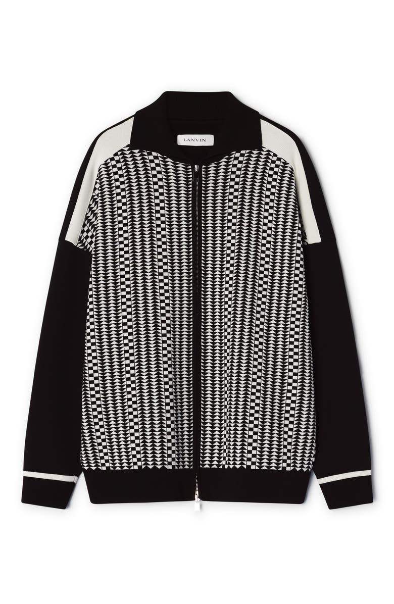 Lanvin Zip Jacket In Silk And Cotton Jacquard, Alternate, color, Black/Ecru