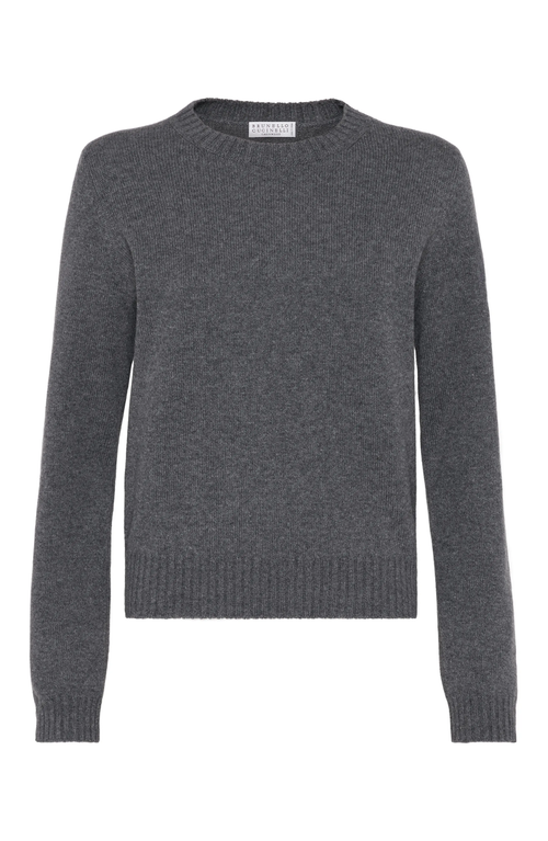 Brunello Cucinelli Round-neck And Long-sleeved Sweater In Lead