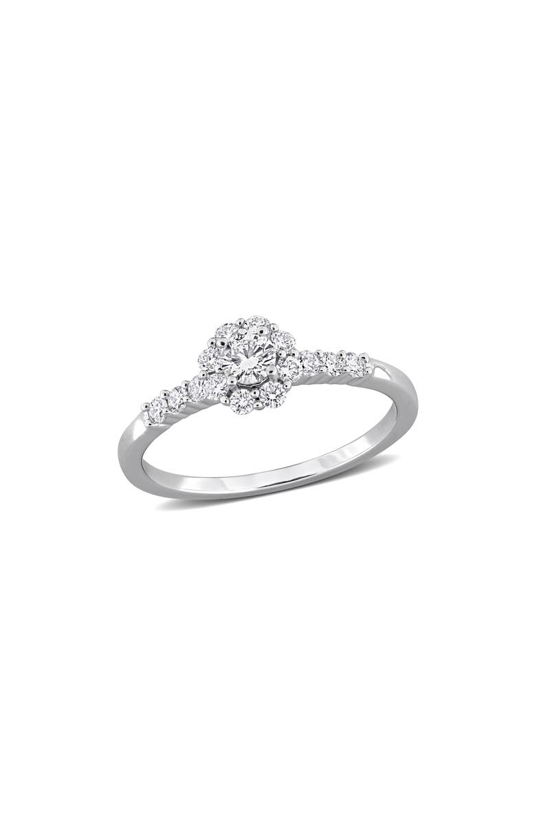 Created Forever Sterling Silver Lab Grown Diamond Halo Ring, Main, color, Silver