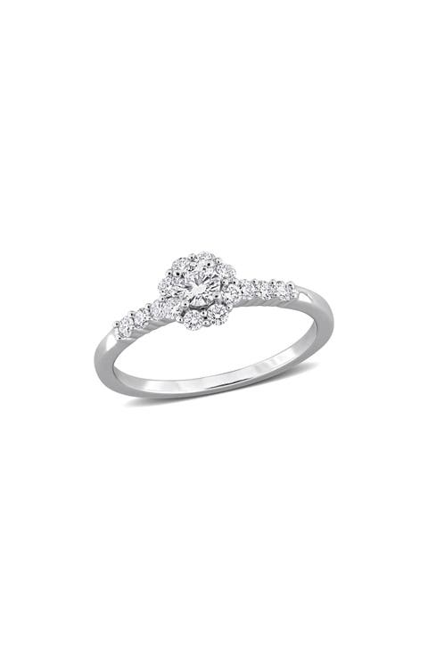 Sterling Silver Lab Grown Diamond Halo Ring