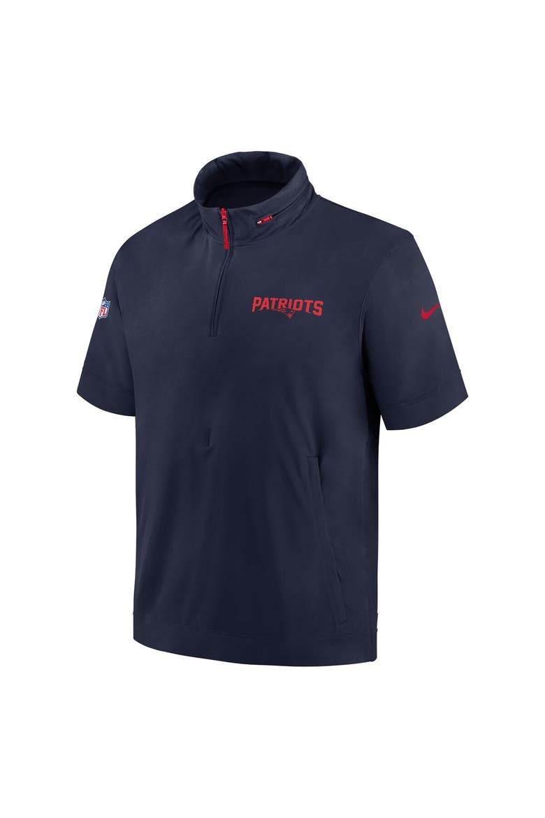 Men's Nike Navy New England Patriots 2024 Sideline Coach Short Sleeve Half-Zip Hoodie Jacket, Alternate, color, Navy