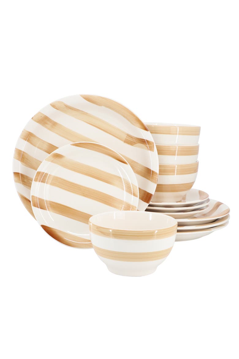 Kenwood Shores 12 Piece Stoneware Dinnerware Set, Main, color, Beige