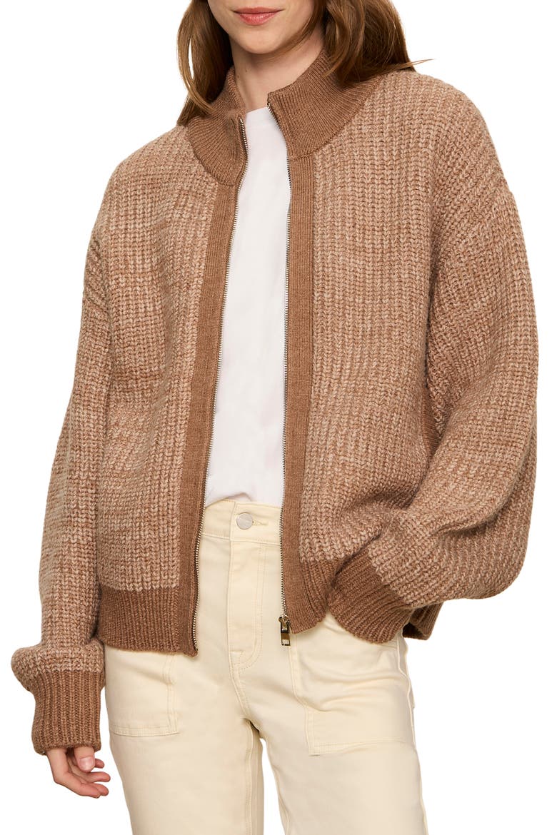 Zip-Up Cardigan, Main, color, HEATHER COCOA BROWN
