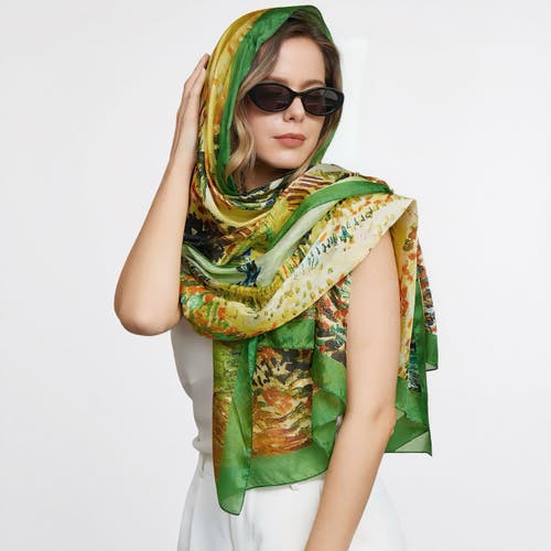 Silksilky Pure Silk Oil Painting Rectangle Scarf In Multi