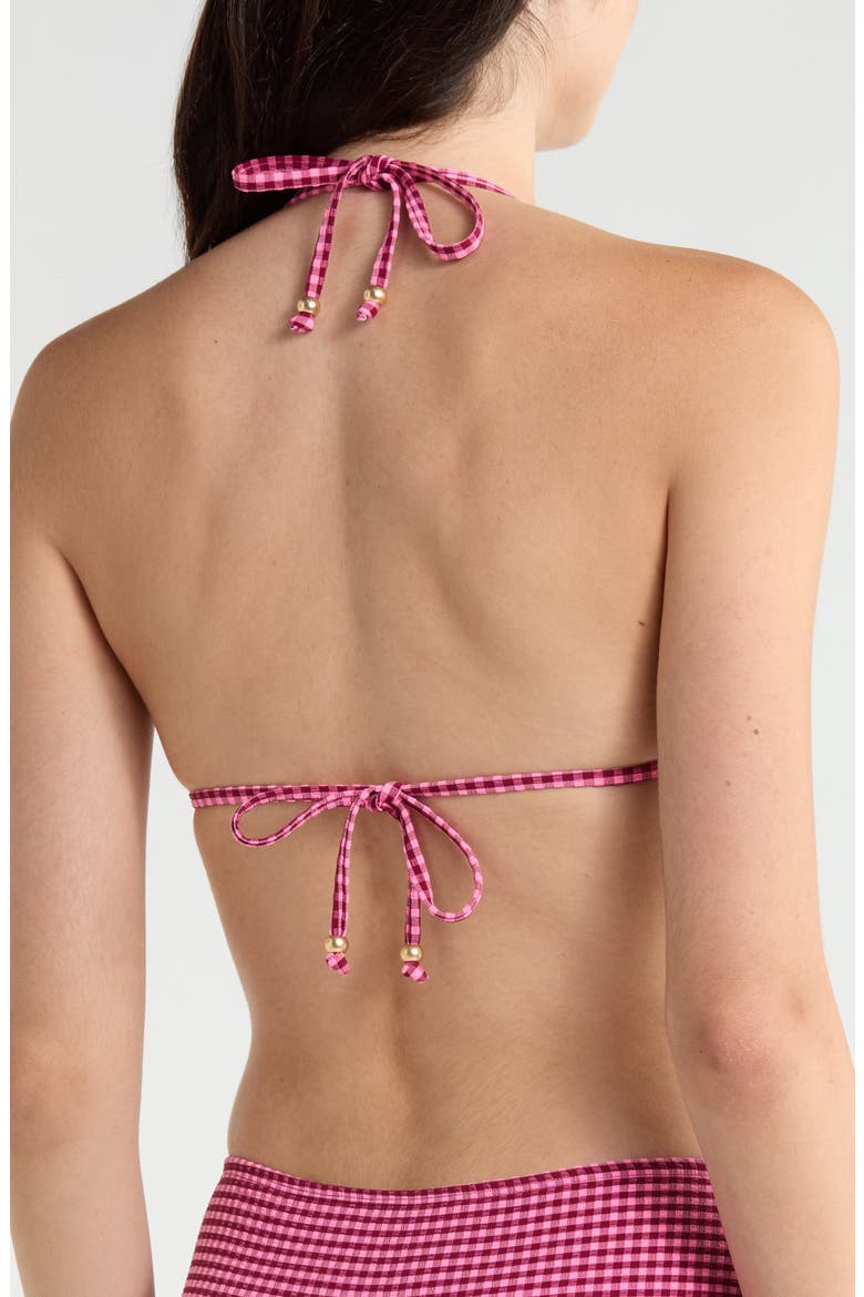 Gingham Tie Halter Bikini Top, Alternate, color, CHERRY KISS