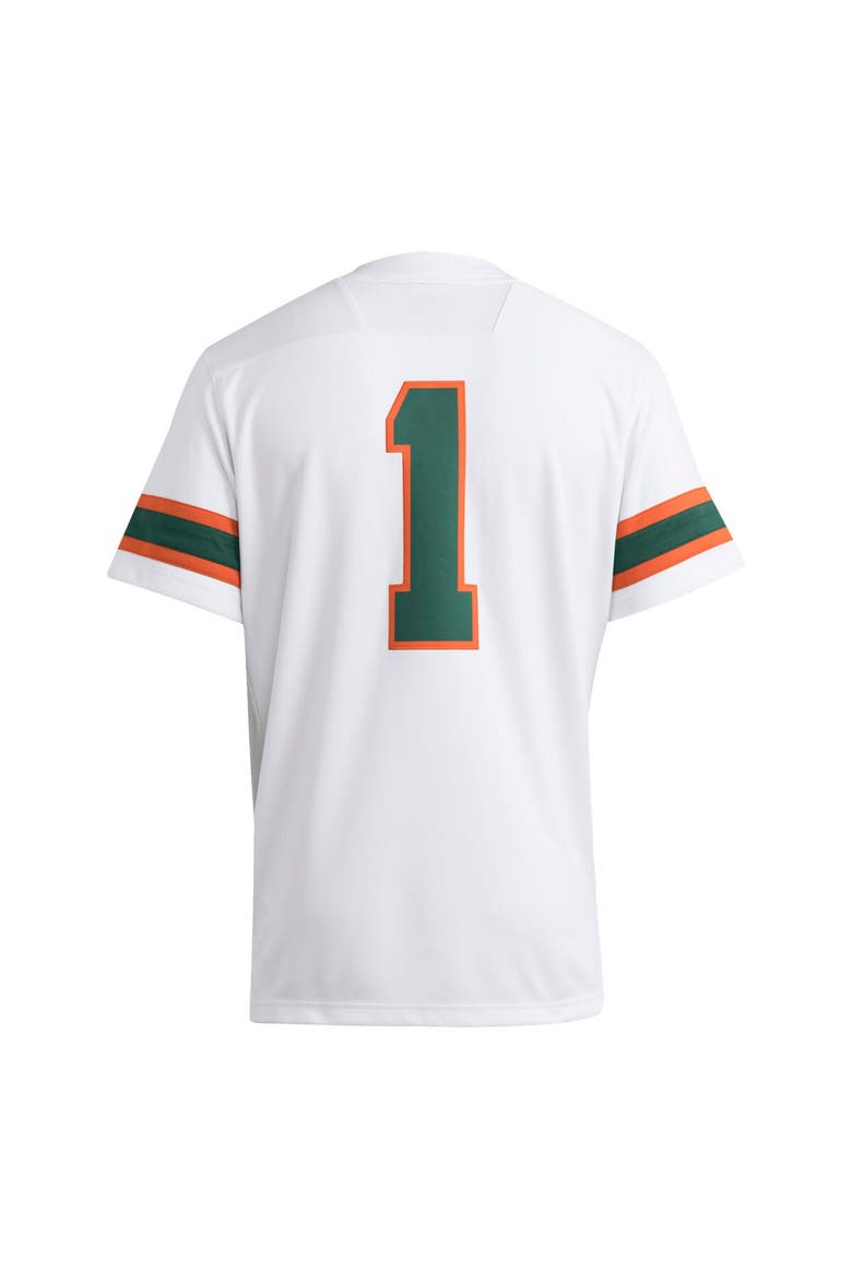 Men's adidas #1 White Miami Hurricanes Premier Jersey, Alternate, color, White