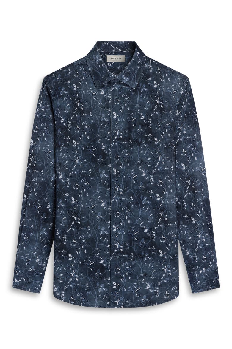 Julian Shaped Fit Leaf Print Button-Up Shirt, Alternate, color, INK