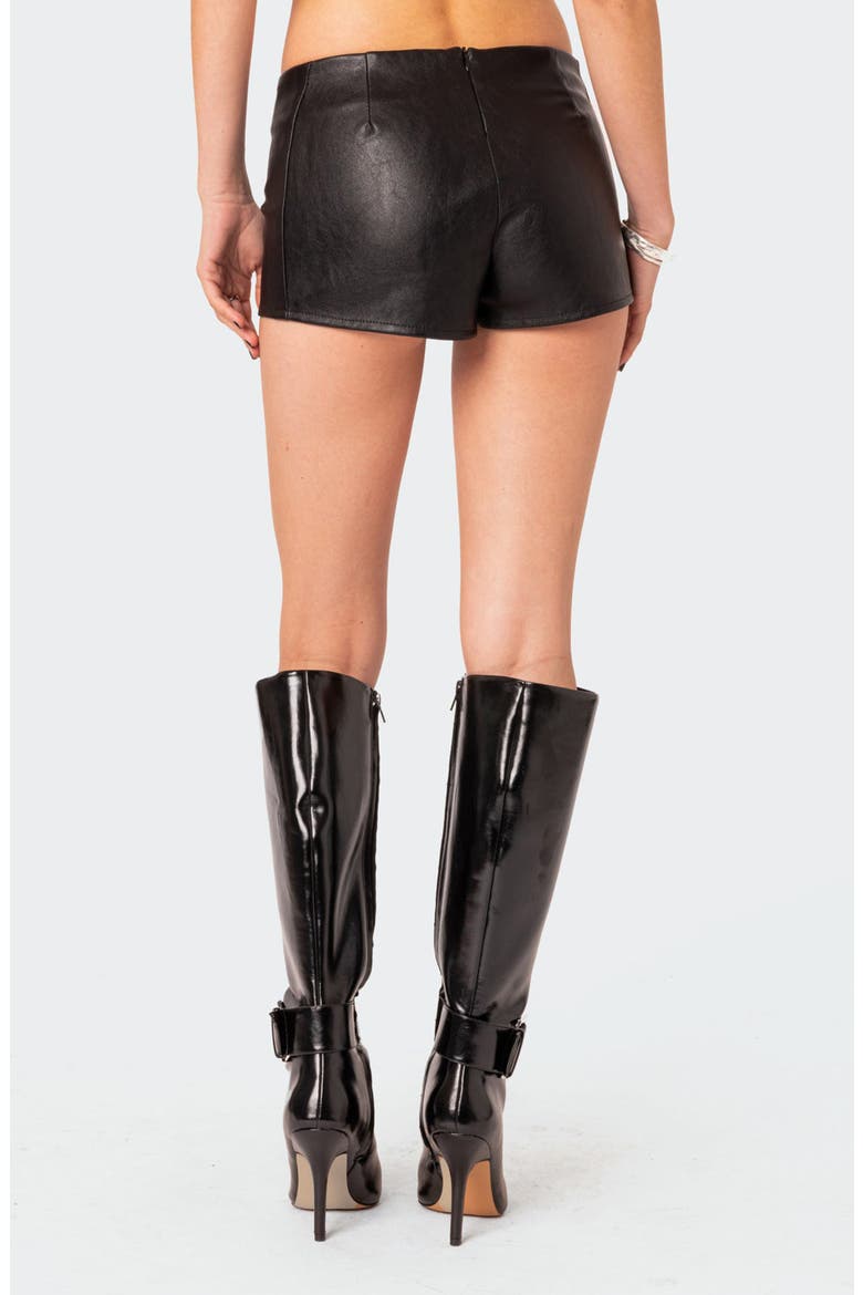 Wilde Lace Up Faux Leather Shorts, Alternate, color, BLACK