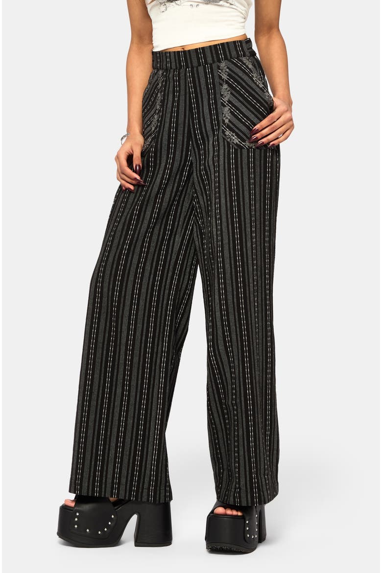 Tate Stripe Wide Leg Trousers, Alternate, color, Black