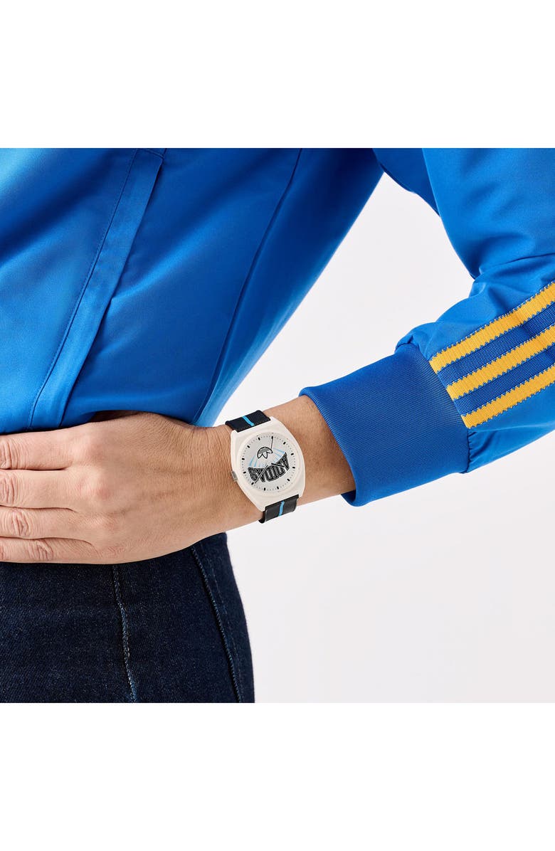 adidas AO Street Project 2 White Logo Graphic Resin Strap Watch, 38mm, Alternate, color, Black