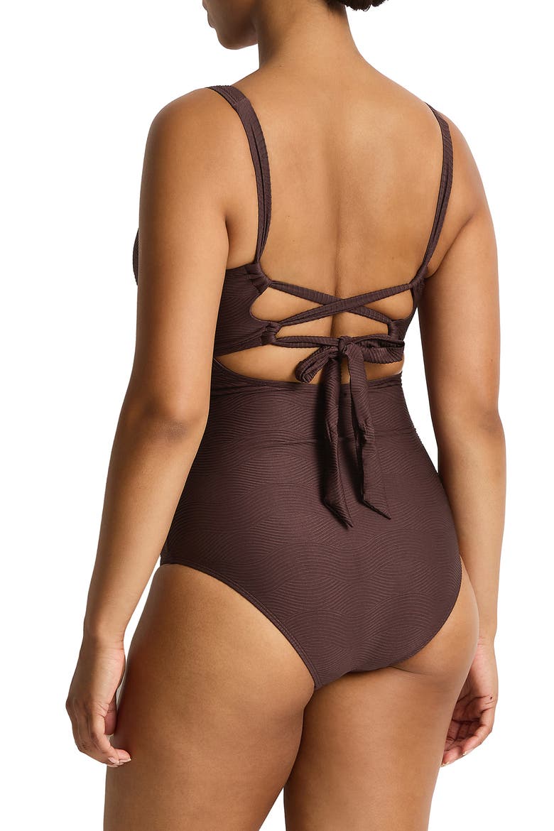 Zen Cross Front One-Piece Swimsuit, Alternate, color, COCOA