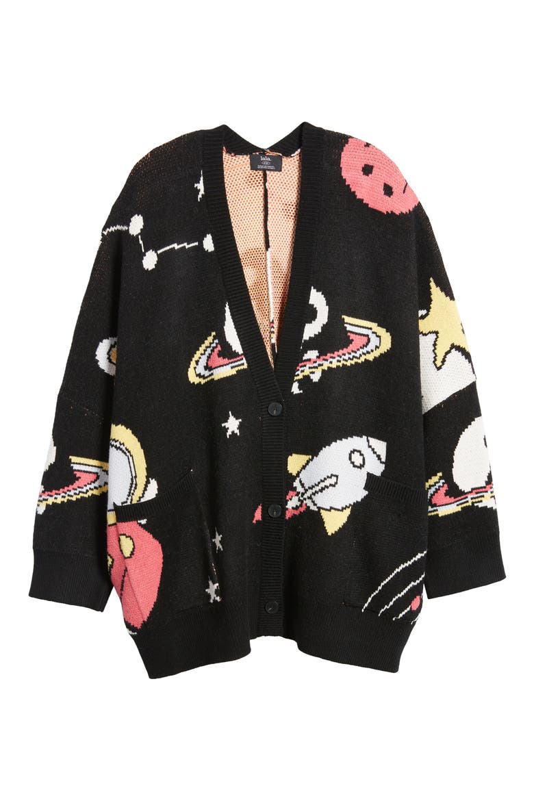 Outerspace Oversize Open Front Cardigan, Alternate, color, BLACK SPACE