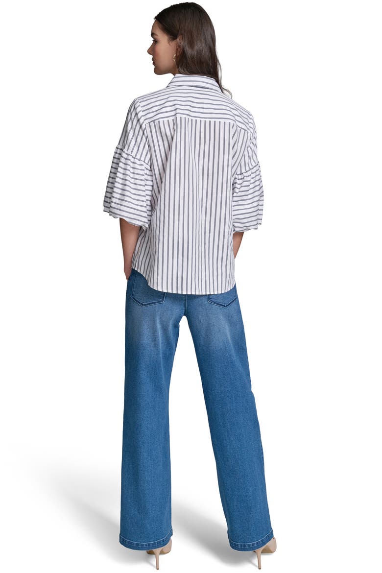 Embroidered Puff Sleeve Shirt, Alternate, color, SOFT WHITE/ MIDNIGHT NAVY